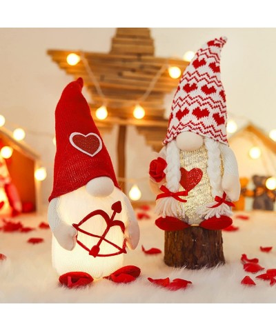 2 PCS Valentines Day Gnomes Decoration Cupid Heart Arrow Plush Doll LED Light Elf Doll Handmade Gnomes Plush Ornaments (2PCS-...