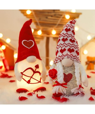 2 PCS Valentines Day Gnomes Decoration Cupid Heart Arrow Plush Doll LED Light Elf Doll Handmade Gnomes Plush Ornaments (2PCS-...