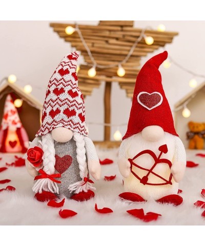 2 PCS Valentines Day Gnomes Decoration Cupid Heart Arrow Plush Doll LED Light Elf Doll Handmade Gnomes Plush Ornaments (2PCS-...