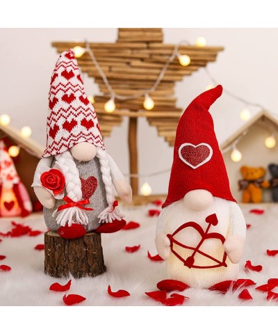 2 PCS Valentines Day Gnomes Decoration Cupid Heart Arrow Plush Doll LED Light Elf Doll Handmade Gnomes Plush Ornaments (2PCS-...