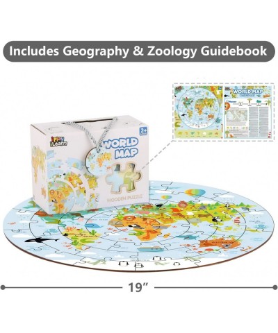 Floor Puzzles for Kids Ages 3-5 4-8 Toddlers Wooden Jigsaw Puzzles Round World Map Puzzle Toy W/Large Pieces Geography Educat...