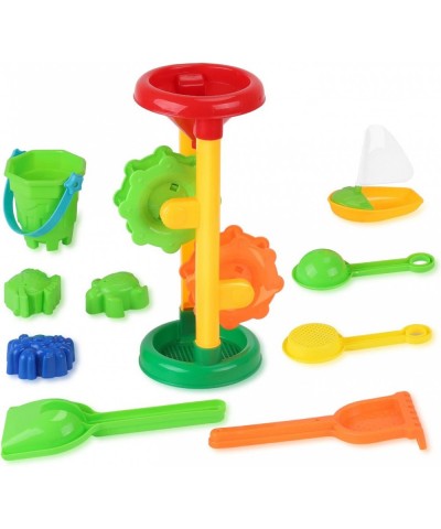 Double Sand Wheel Beach Toy Set for Kids with Bucket Shovels Rakes Sailboat and 3 Shape Molds $23.43 Sandboxes & Beach Toys