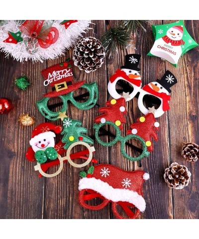 16 Pieces Christmas Party Glasses Frames Holiday Glitter Christmas Costume Eyeglasses Santa Snowman Glasses Christmas Party G...