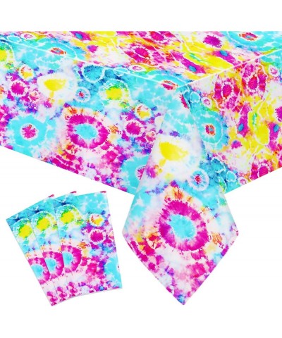 Tie Dye Table Covers Tie Dye Party Tablecloths 3 Packs Disposable Plastic Tablecloth Rectangular Colorful Tablecovers for Tie...