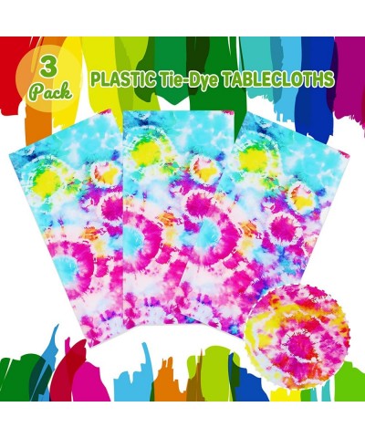 Tie Dye Table Covers Tie Dye Party Tablecloths 3 Packs Disposable Plastic Tablecloth Rectangular Colorful Tablecovers for Tie...