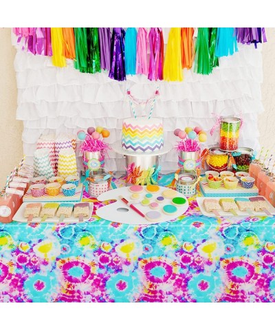 Tie Dye Table Covers Tie Dye Party Tablecloths 3 Packs Disposable Plastic Tablecloth Rectangular Colorful Tablecovers for Tie...