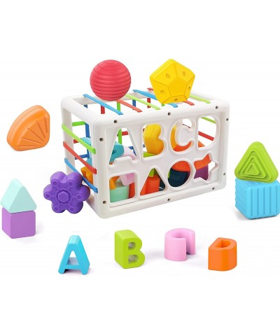 Baby Shape Sorting Cube with ABCD and Shape Blocks Sensory Bin with Colorful Elastic Rope for Toddlers Babies and Kids Early ...