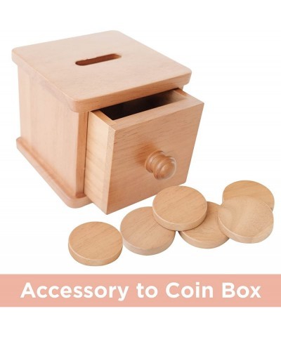 Wooden Coins for Montessori Object Permanence Coin Box - Chunky Wood Replacement Coin Set - Wooden Tokens for Counting - Mont...