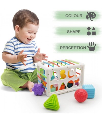 Baby Shape Sorting Cube with ABCD and Shape Blocks Sensory Bin with Colorful Elastic Rope for Toddlers Babies and Kids Early ...