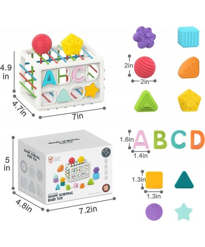 Baby Shape Sorting Cube with ABCD and Shape Blocks Sensory Bin with Colorful Elastic Rope for Toddlers Babies and Kids Early ...