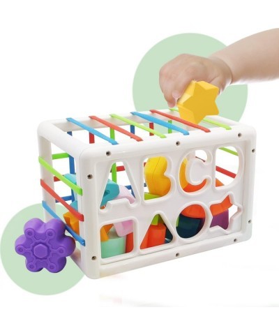 Baby Shape Sorting Cube with ABCD and Shape Blocks Sensory Bin with Colorful Elastic Rope for Toddlers Babies and Kids Early ...