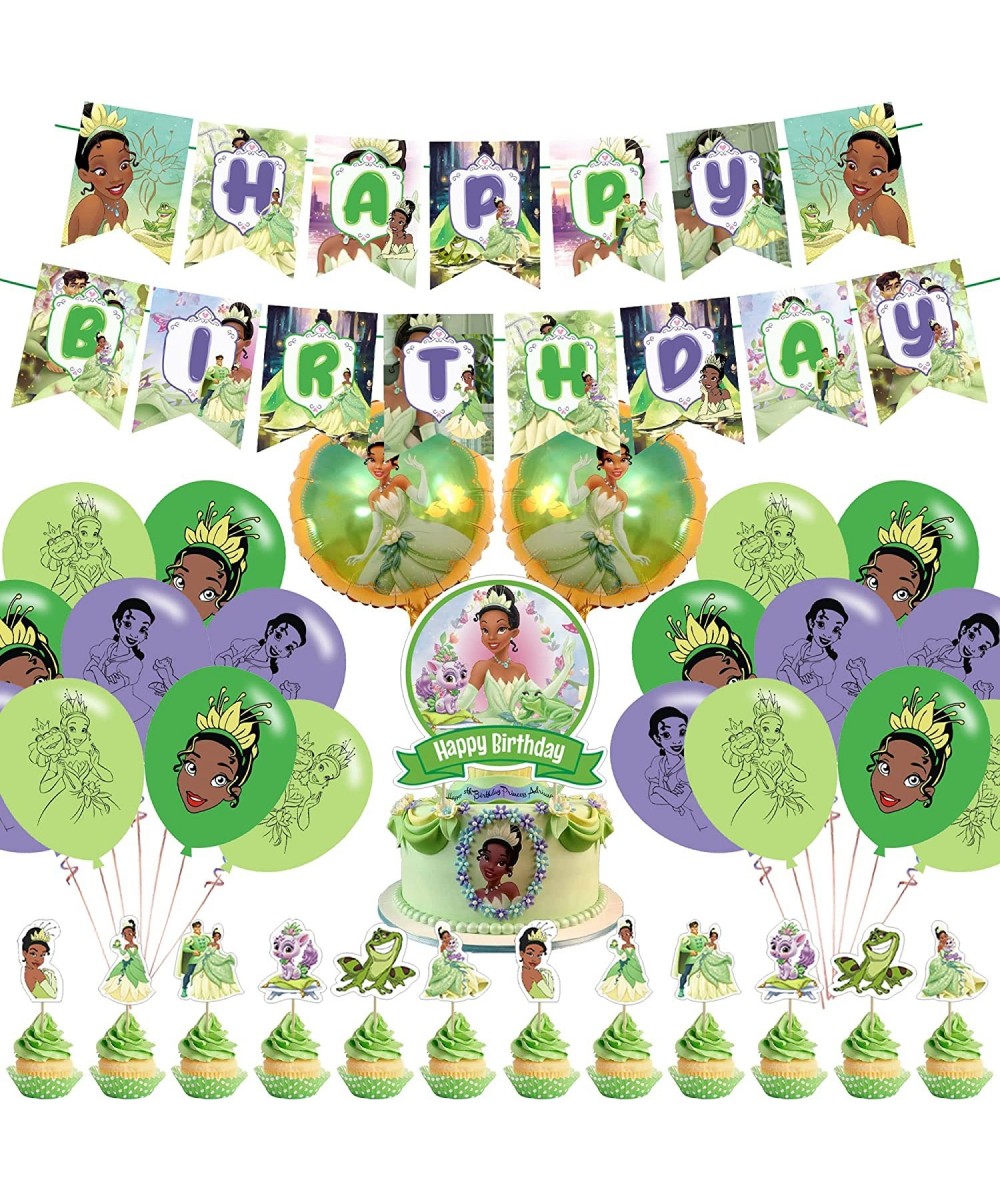 Princess Tiana Party Supplies Princess and the Frog Theme Birthday Party Decorations with Happy Birthday Banner Cake Topper C...