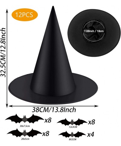 12 Pieces Halloween Witch Hats Decorations Costume Accessories Witch Caps Fancy 28 Pieces Bats 3D Wall Decorations Stickers f...