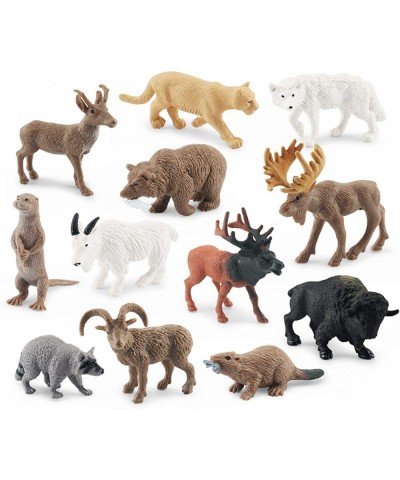 North American Animals Set 12PCS Mini Wild Animals Figurines Set Plastic Moose Figure Toy Gift for Kid Toddlers Raccoon Anima...