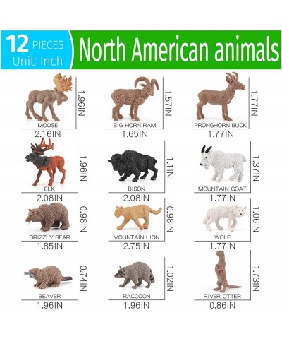 North American Animals Set 12PCS Mini Wild Animals Figurines Set Plastic Moose Figure Toy Gift for Kid Toddlers Raccoon Anima...