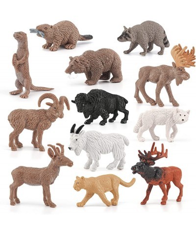 North American Animals Set 12PCS Mini Wild Animals Figurines Set Plastic Moose Figure Toy Gift for Kid Toddlers Raccoon Anima...