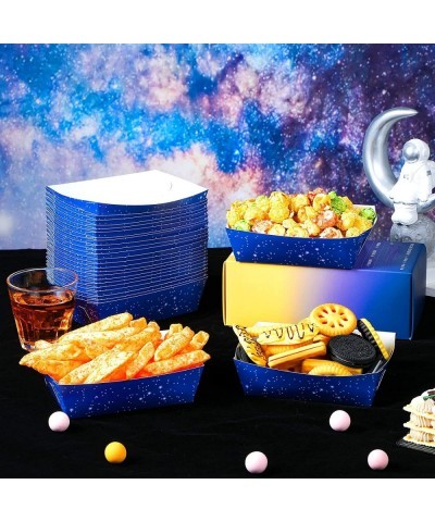 48 Pcs Space Theme Party Paper Food Trays Galaxy Starry Night Paper Food Boats Snack Candy Popcorn Nacho Hot Dog Trays Servin...