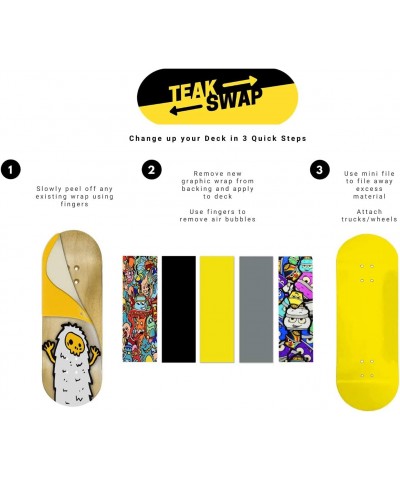 Teak Swap Fingerboard Deck & Colorblock Wrap - White Snow - Pro Shape & Size 32mm x 97mm - Maple Deck with Semi-Permanent Vin...