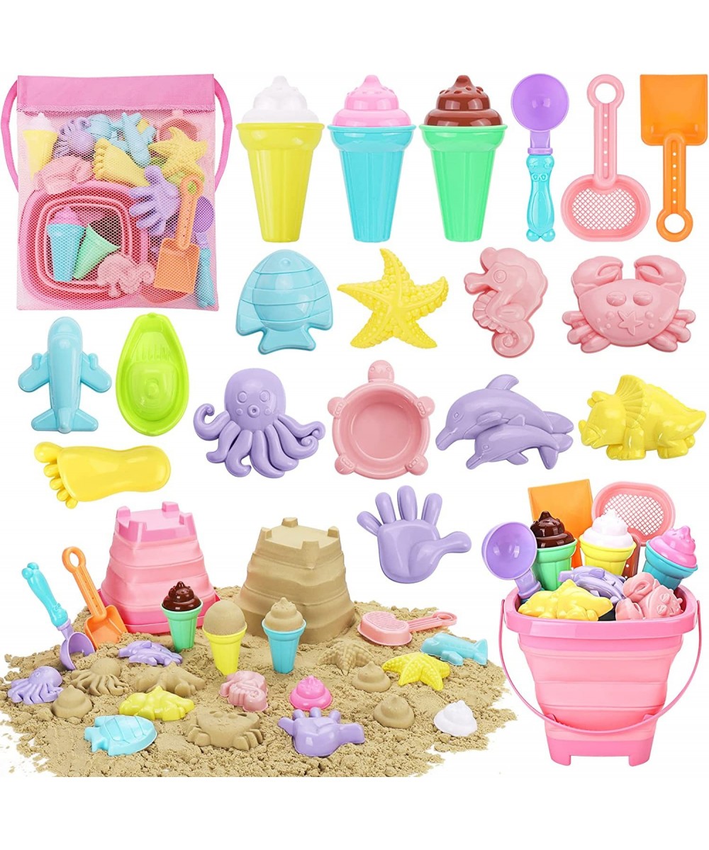 Beach Toys Ice Cream Sand Toys for Toddlers Collapsible Sand Bucket and Shovels Kids Beach Toys with Bag Sandbox Toys for Tod...