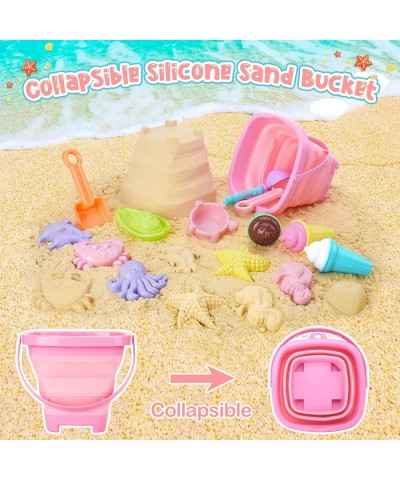 Beach Toys Ice Cream Sand Toys for Toddlers Collapsible Sand Bucket and Shovels Kids Beach Toys with Bag Sandbox Toys for Tod...