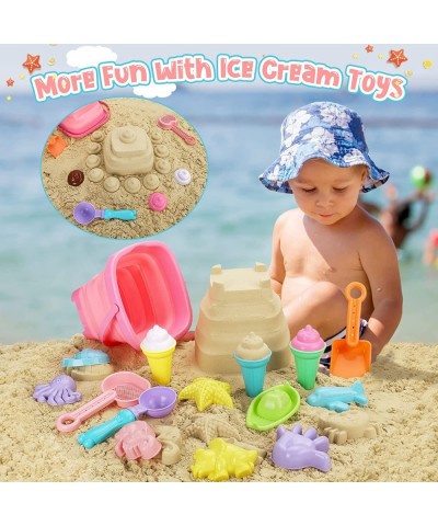 Beach Toys Ice Cream Sand Toys for Toddlers Collapsible Sand Bucket and Shovels Kids Beach Toys with Bag Sandbox Toys for Tod...