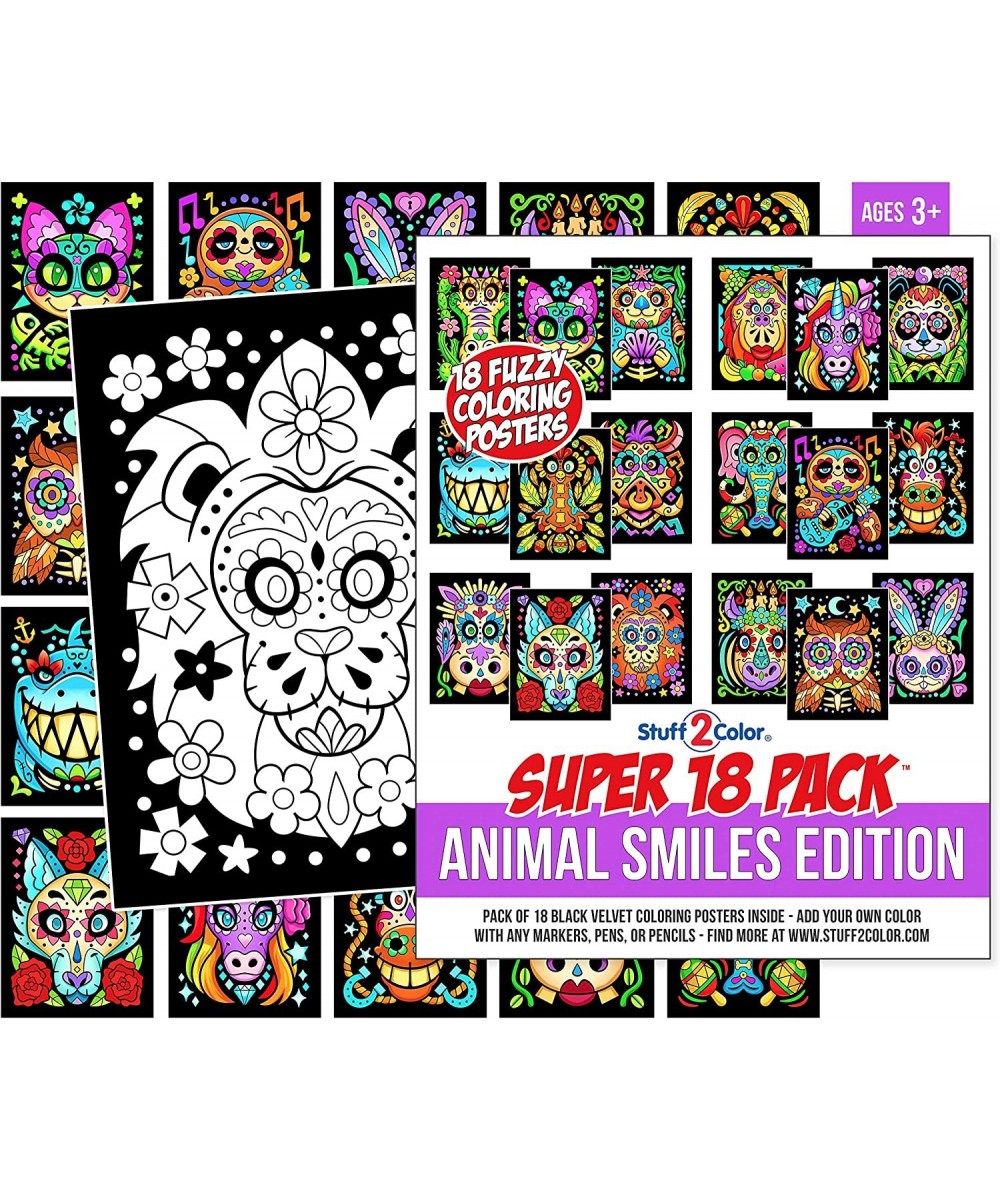 Super Pack of 18 Fuzzy Velvet Coloring Posters (Animal Smiles) - Arts & Crafts for Girls and Boys - Great for After School Tr...