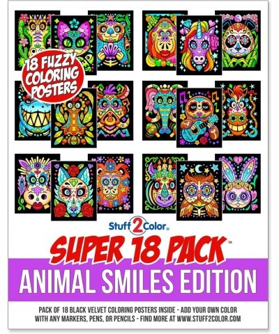 Super Pack of 18 Fuzzy Velvet Coloring Posters (Animal Smiles) - Arts & Crafts for Girls and Boys - Great for After School Tr...