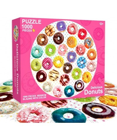 Donut Puzzles 1000 Piece Round Jigsaw Puzzles Paper Jigsaw Puzzles Large Puzzle Game for Kids Educational Intelligent Adult D...