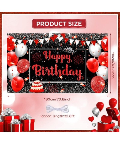 Red Black Silver Happy Birthday Decorations Banner Red Black Birthday Sign Large Red Black Silver Birthday Photo Booth Backdr...