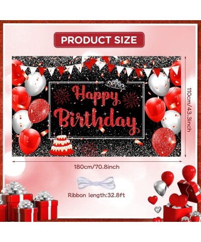 Red Black Silver Happy Birthday Decorations Banner Red Black Birthday Sign Large Red Black Silver Birthday Photo Booth Backdr...