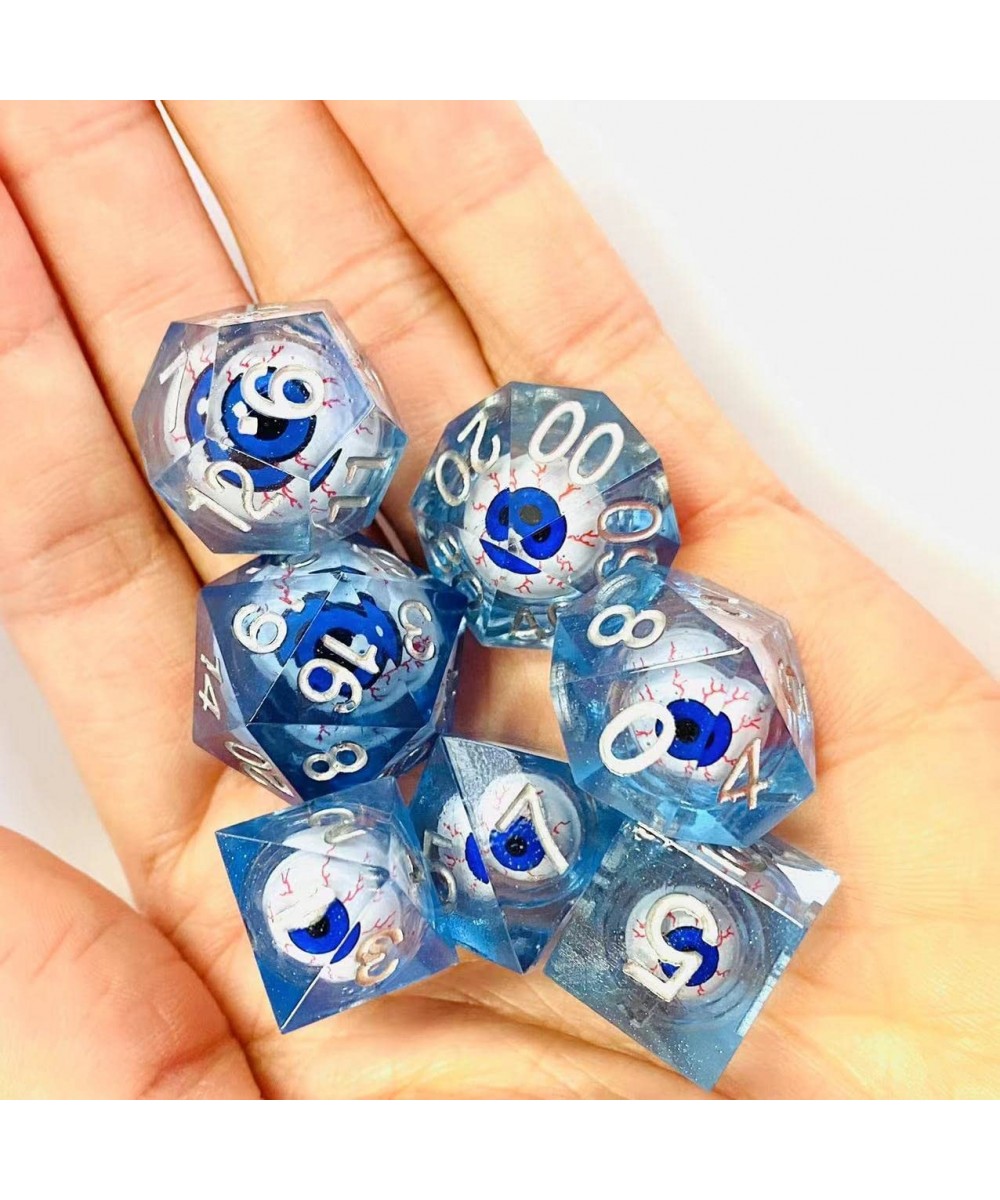 DND Eyeball Dice-Set Sharp Edges - Dungeons and Dragons Polyhedral Blue Bloodshot Translucent Dice Set RPG MTG Table Games D4...