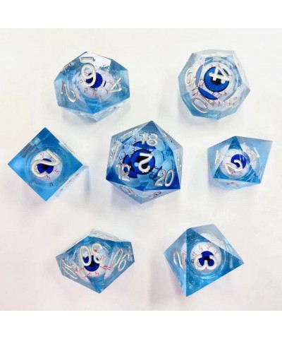 DND Eyeball Dice-Set Sharp Edges - Dungeons and Dragons Polyhedral Blue Bloodshot Translucent Dice Set RPG MTG Table Games D4...