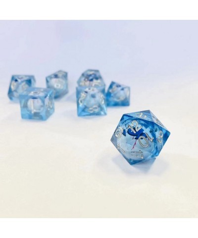 DND Eyeball Dice-Set Sharp Edges - Dungeons and Dragons Polyhedral Blue Bloodshot Translucent Dice Set RPG MTG Table Games D4...