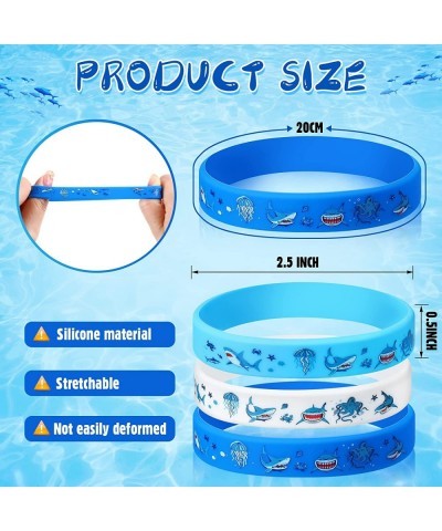 24 Pcs Shark Bracelet for Kids Shark Party Favors Shark Silicone Rubber Wristbands Shark Ocean Under The Sea Themed Party Gif...