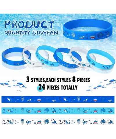 24 Pcs Shark Bracelet for Kids Shark Party Favors Shark Silicone Rubber Wristbands Shark Ocean Under The Sea Themed Party Gif...