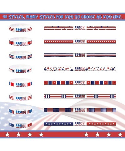 16 Pieces Patriotic Beads Necklaces with 16 Pieces 4th July Wristbands American Flag Theme Metallic Beads Bracelets for Indep...