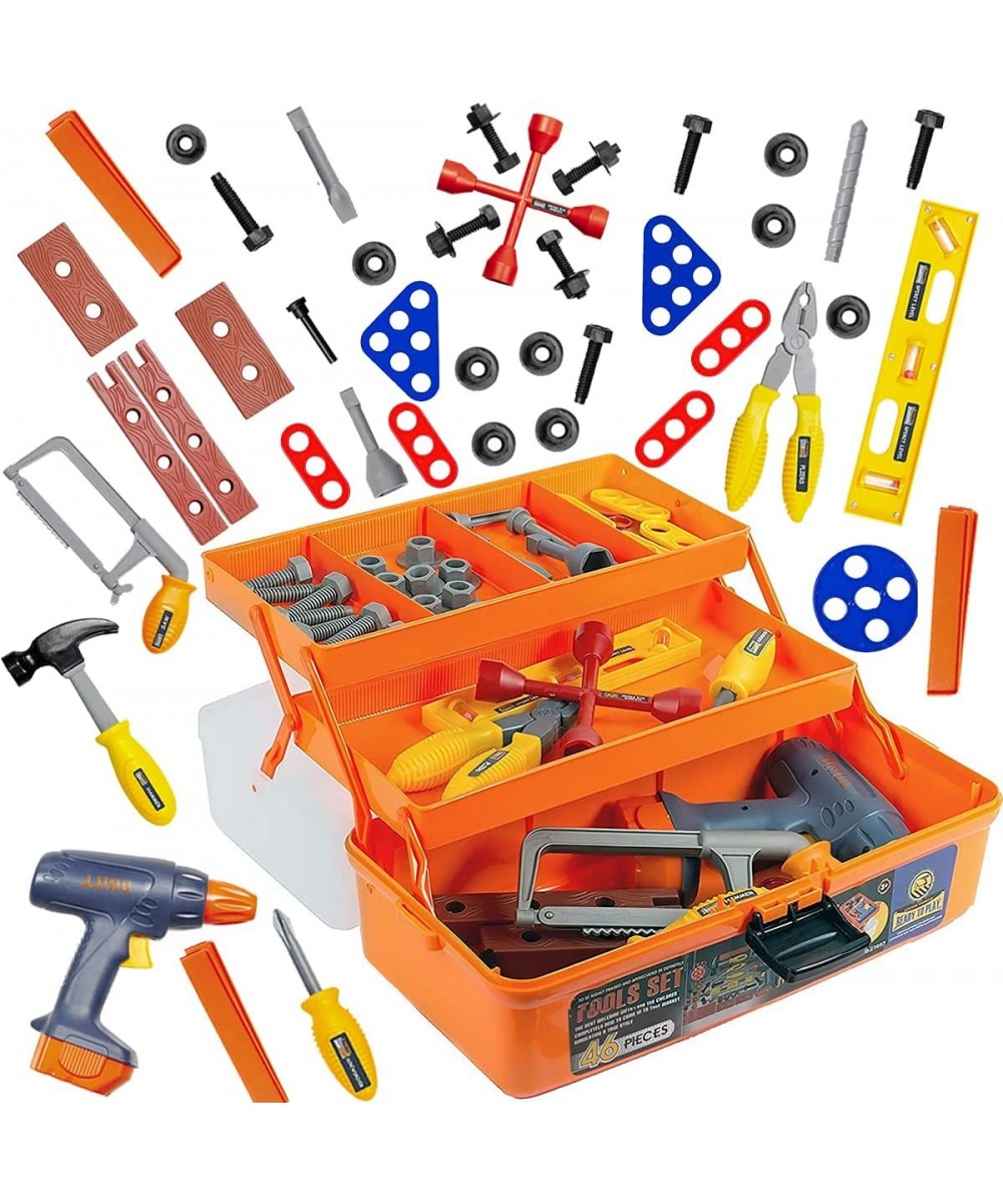 46-Pieces Deluxe Kids Handyman Pretend Play Toy Tool Box with Realistic Power Tools Set - Construction Workshop Toolbox STEM ...