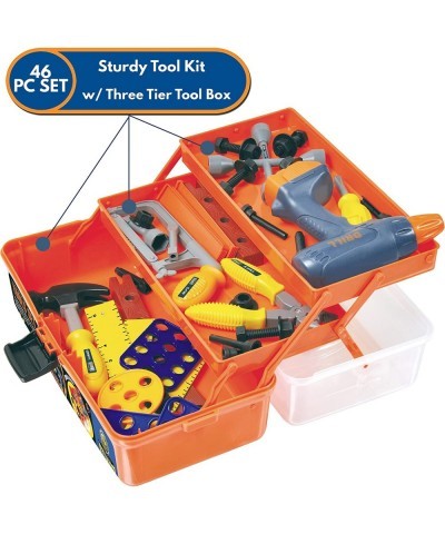 46-Pieces Deluxe Kids Handyman Pretend Play Toy Tool Box with Realistic Power Tools Set - Construction Workshop Toolbox STEM ...