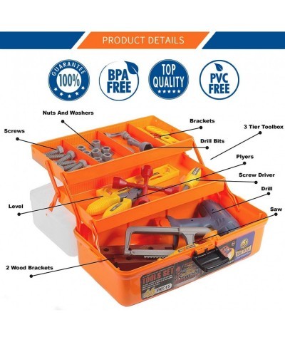 46-Pieces Deluxe Kids Handyman Pretend Play Toy Tool Box with Realistic Power Tools Set - Construction Workshop Toolbox STEM ...