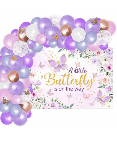 Butterfly Baby Shower decorations for girl Purple A Little Butterfly Is On The Way Baby Shower Backdrop Banner and Balloons G...