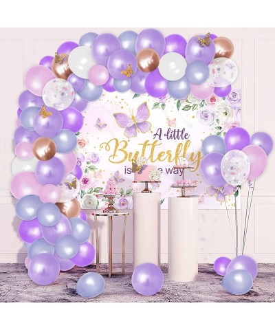 Butterfly Baby Shower decorations for girl Purple A Little Butterfly Is On The Way Baby Shower Backdrop Banner and Balloons G...