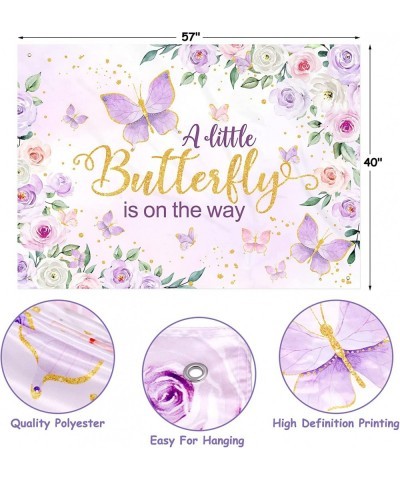 Butterfly Baby Shower decorations for girl Purple A Little Butterfly Is On The Way Baby Shower Backdrop Banner and Balloons G...