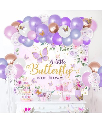 Butterfly Baby Shower decorations for girl Purple A Little Butterfly Is On The Way Baby Shower Backdrop Banner and Balloons G...