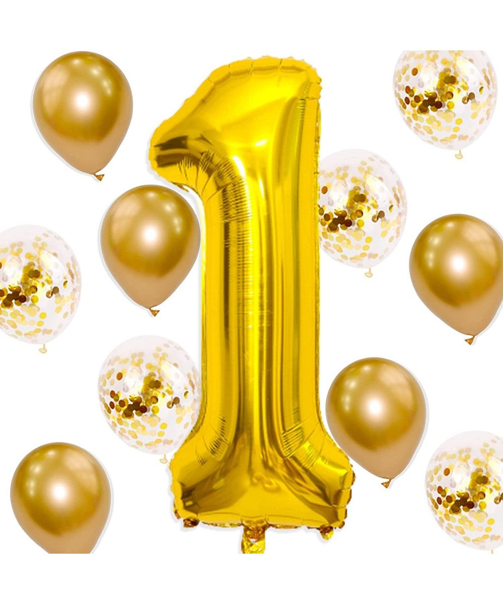 Number 1 Balloons 40 Inch Gold Number 1 Balloon with Latex Confetti Balloons Large Number Balloon for Birthday Baby Shower We...