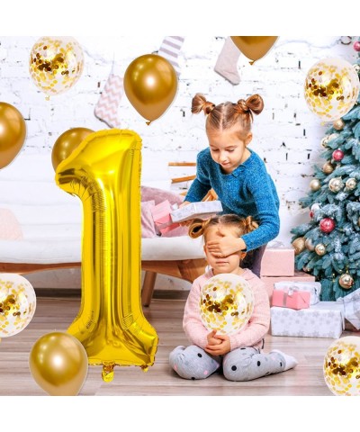 Number 1 Balloons 40 Inch Gold Number 1 Balloon with Latex Confetti Balloons Large Number Balloon for Birthday Baby Shower We...