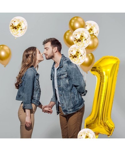 Number 1 Balloons 40 Inch Gold Number 1 Balloon with Latex Confetti Balloons Large Number Balloon for Birthday Baby Shower We...