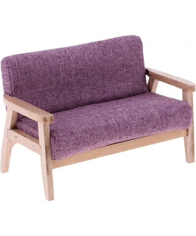 1/12 Scale Miniature Wooden Sofa Model Dollhouse Accessory Purple $30.50 Dollhouse Accessories