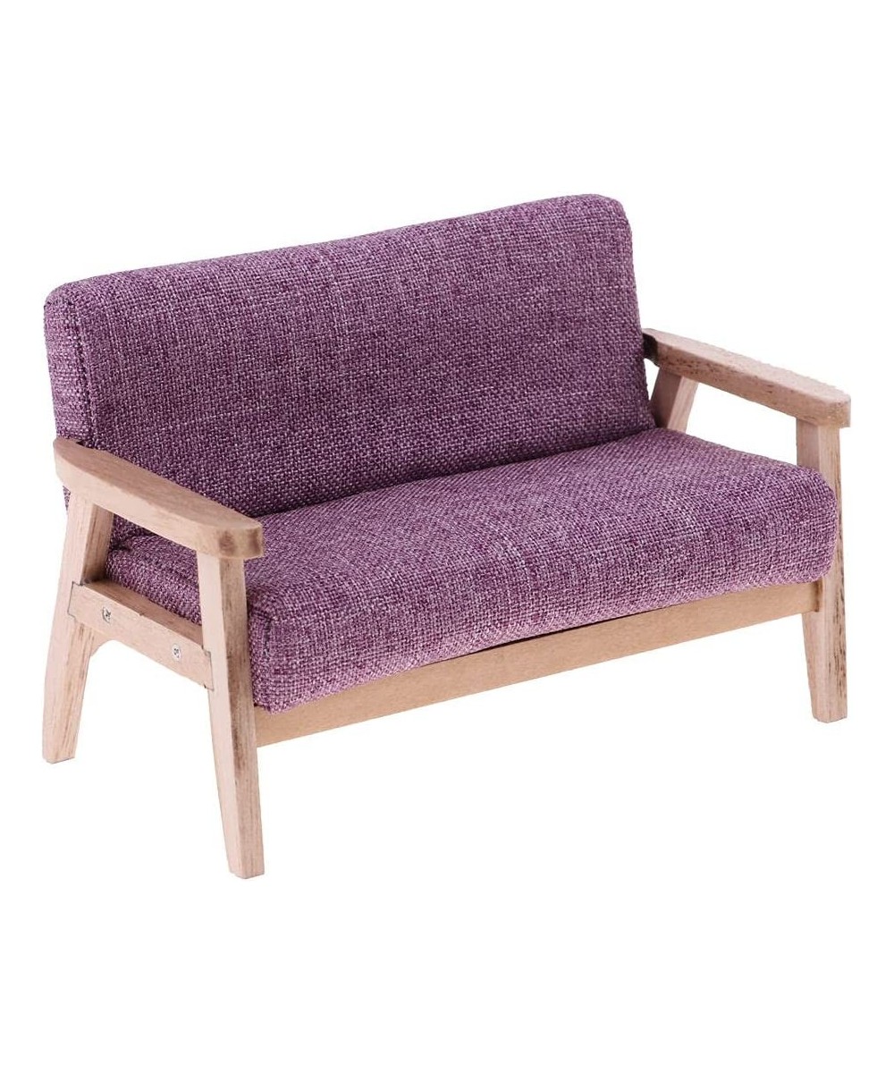 1/12 Scale Miniature Wooden Sofa Model Dollhouse Accessory Purple $30.50 Dollhouse Accessories