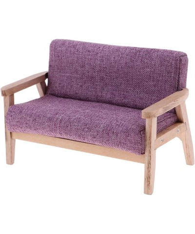 1/12 Scale Miniature Wooden Sofa Model Dollhouse Accessory Purple $30.50 Dollhouse Accessories