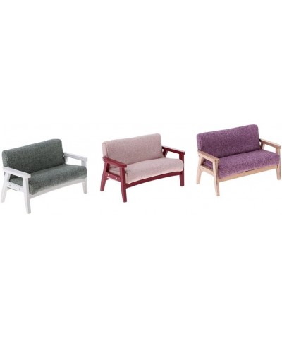 1/12 Scale Miniature Wooden Sofa Model Dollhouse Accessory Purple $30.50 Dollhouse Accessories